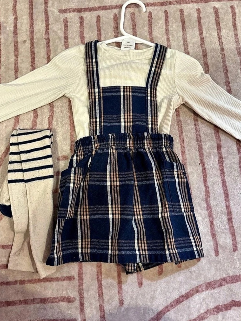 Kids Plaid Pinafore Dress Outfit